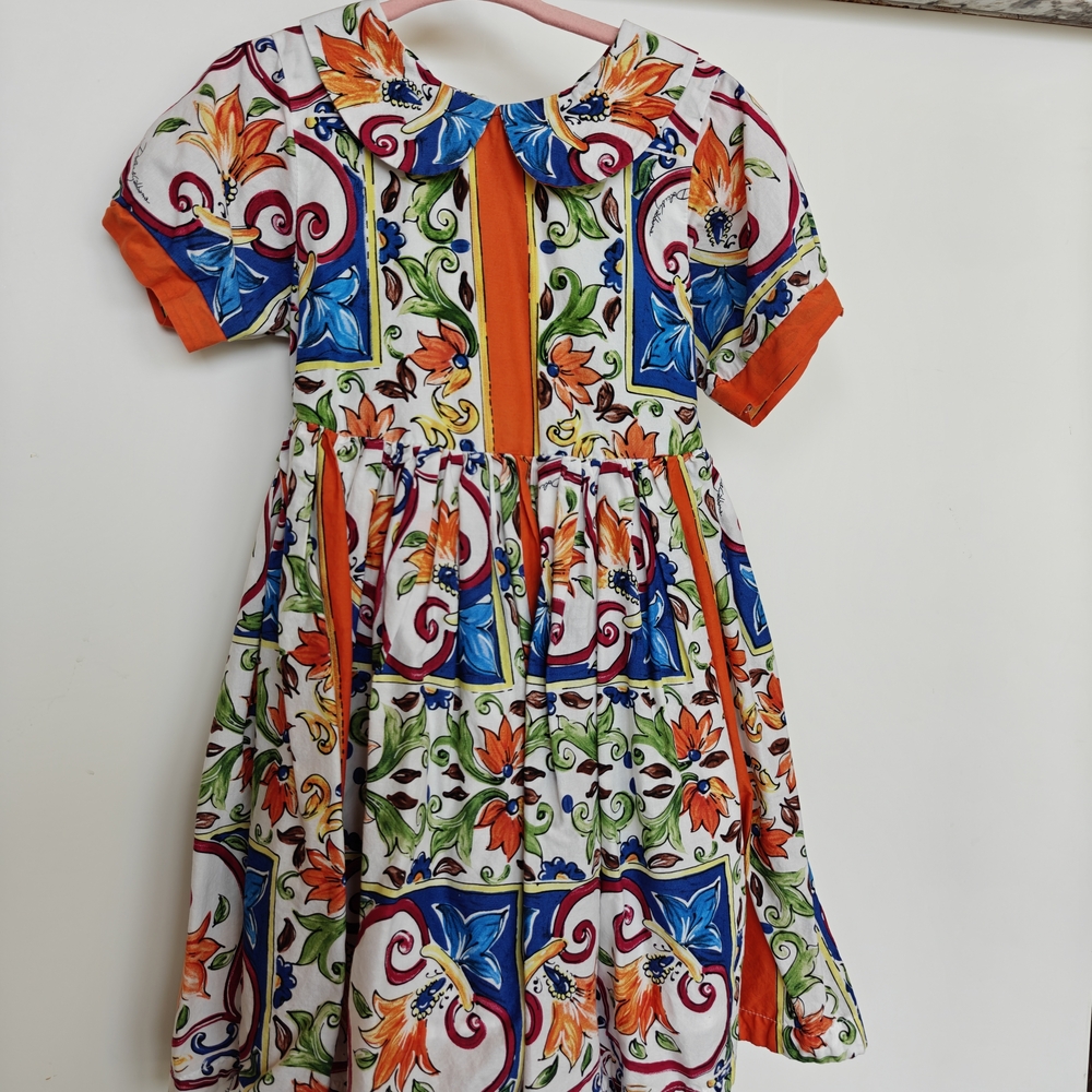 Floral Kids Dress with Orange Accents